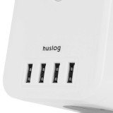 Huslog EMX-190224 Nabíjecí stanice 12W 3xzásuvka , 4xUSB, bílá