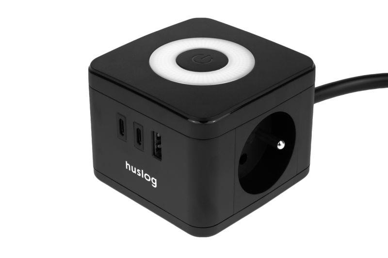 Huslog HUS1001 Nabíjecí stanice 12W 2xzásuvka, 2xUSB-C, 1xUSB černá