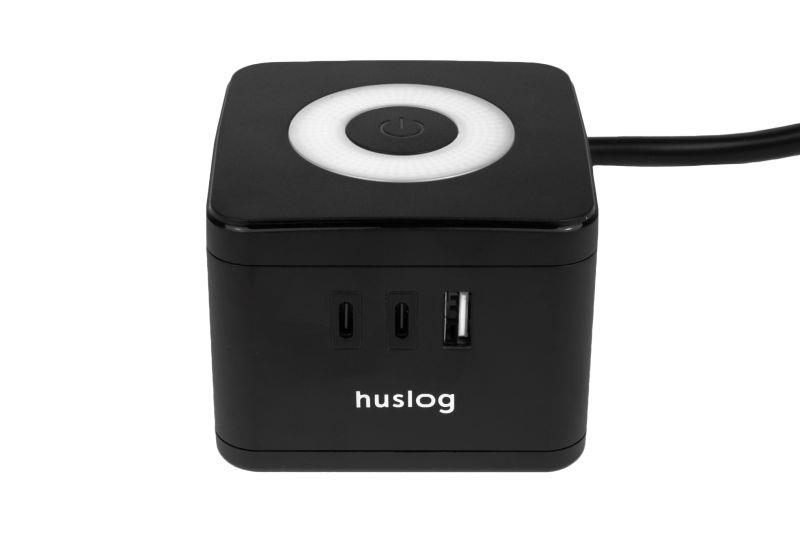 Huslog HUS1001 Nabíjecí stanice 12W 2xzásuvka, 2xUSB-C, 1xUSB černá
