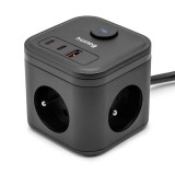 Huslog HUS1002 Nabíjecí stanice 20W 3xzásuvka, 2xUSB-C, 1xUSB černá