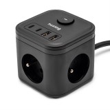 Nabíjecí stanice Huslog 15W 3xzásuvka, 2xUSB-C, 2xUSB černá