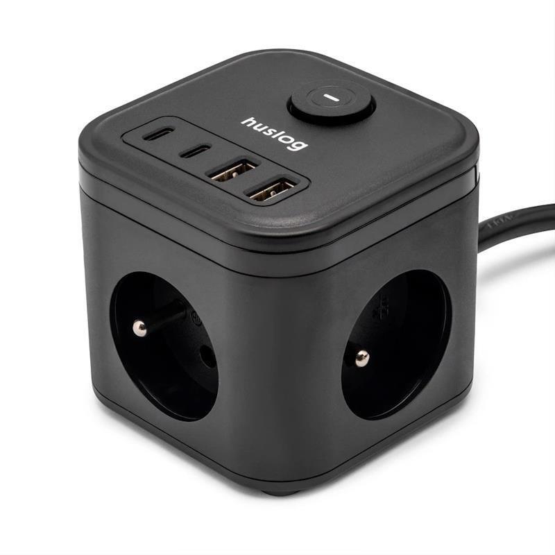 Nabíjecí stanice Huslog 15W 3xzásuvka, 2xUSB-C, 2xUSB černá