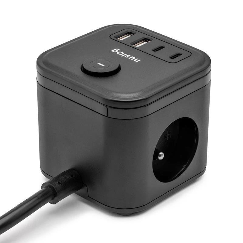 Huslog HUS1003 Nabíjecí stanice 15W 3xzásuvka, 2xUSB-C, 2xUSB černá