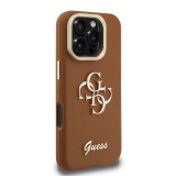 Guess PU Grained 4G Logo Stand Camera Frame Zadní Kryt pro iPhone 16 Pro Max Brown