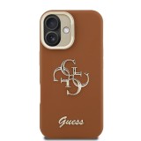 Guess PU Grained 4G Logo Stand Camera Frame Zadní Kryt pro iPhone 16 Brown