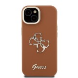 Guess PU Grained 4G Logo Stand Camera Frame Zadní Kryt pro iPhone 15 Brown