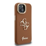 Guess PU Grained 4G Logo Stand Camera Frame Zadní Kryt pro iPhone 15 Brown