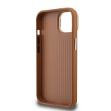 Guess PU Grained 4G Logo Stand Camera Frame Zadní Kryt pro iPhone 15 Brown
