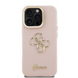 Guess PU Grained 4G Logo Stand Camera Frame Zadní Kryt pro iPhone 16 Pro Max Pink