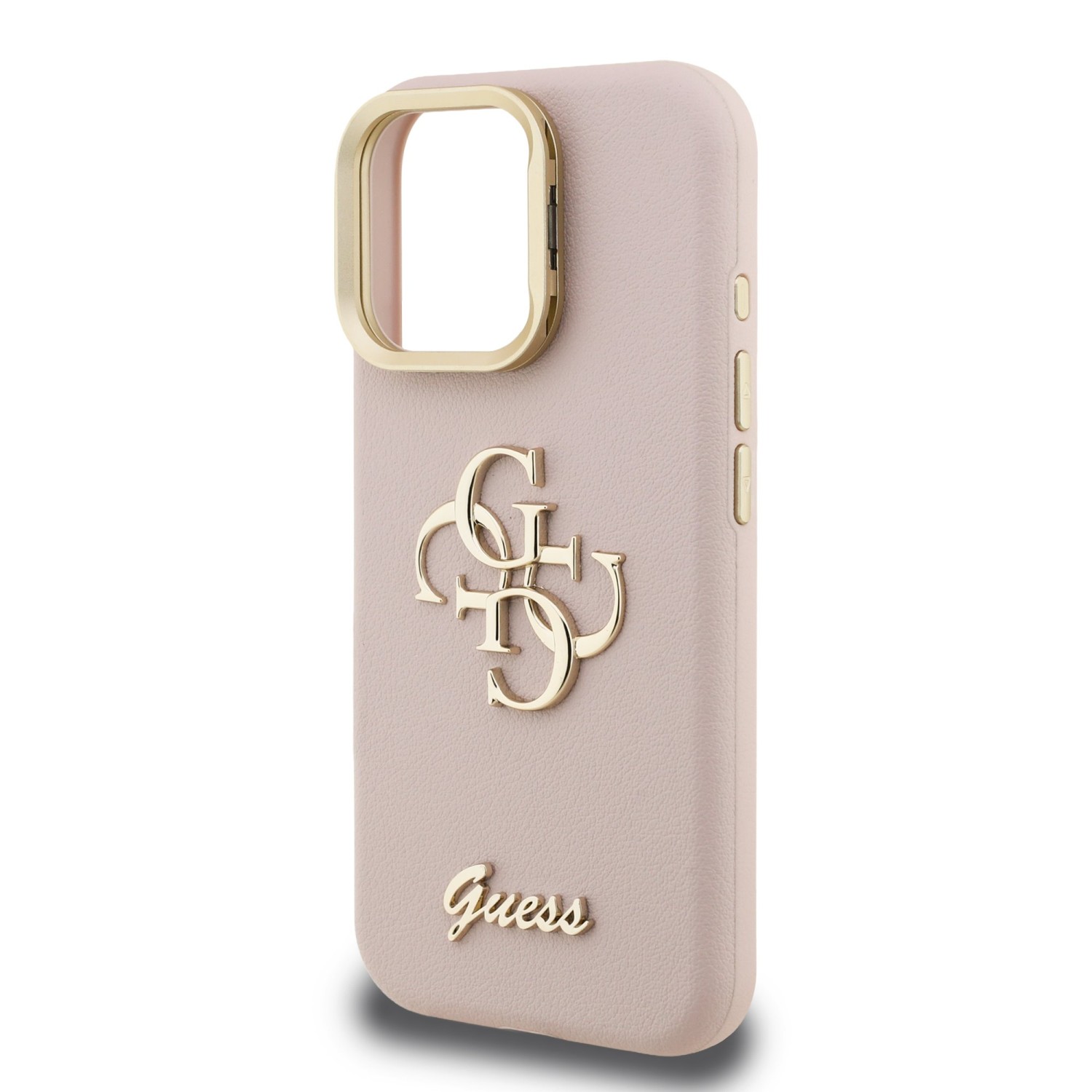 Guess PU Grained 4G Logo Stand Camera Frame Zadní Kryt pro iPhone 16 Pro Max Pink