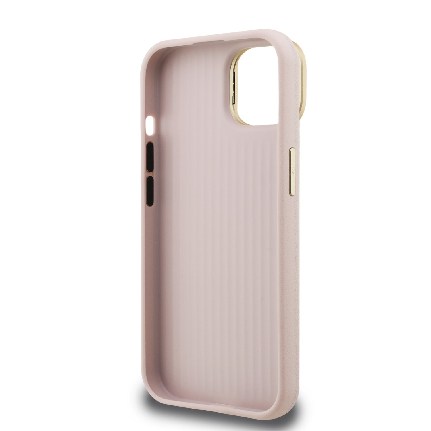 Guess PU Grained 4G Logo Stand Camera Frame Zadní Kryt pro iPhone 15 Pink
