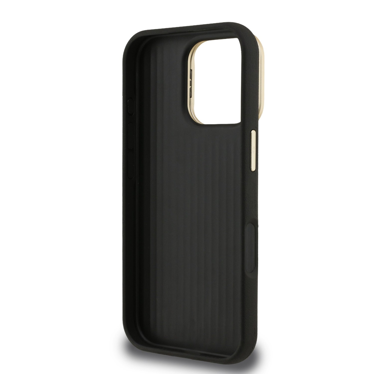 Guess PU Grained 4G Logo Stand Camera Frame Zadní Kryt pro iPhone 16 Pro Max Black
