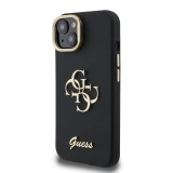 Guess PU Grained 4G Logo Stand Camera Frame Zadní Kryt pro iPhone 15 Black