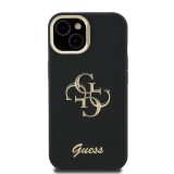 Guess PU Grained 4G Logo Stand Camera Frame Zadní Kryt pro iPhone 15 Black