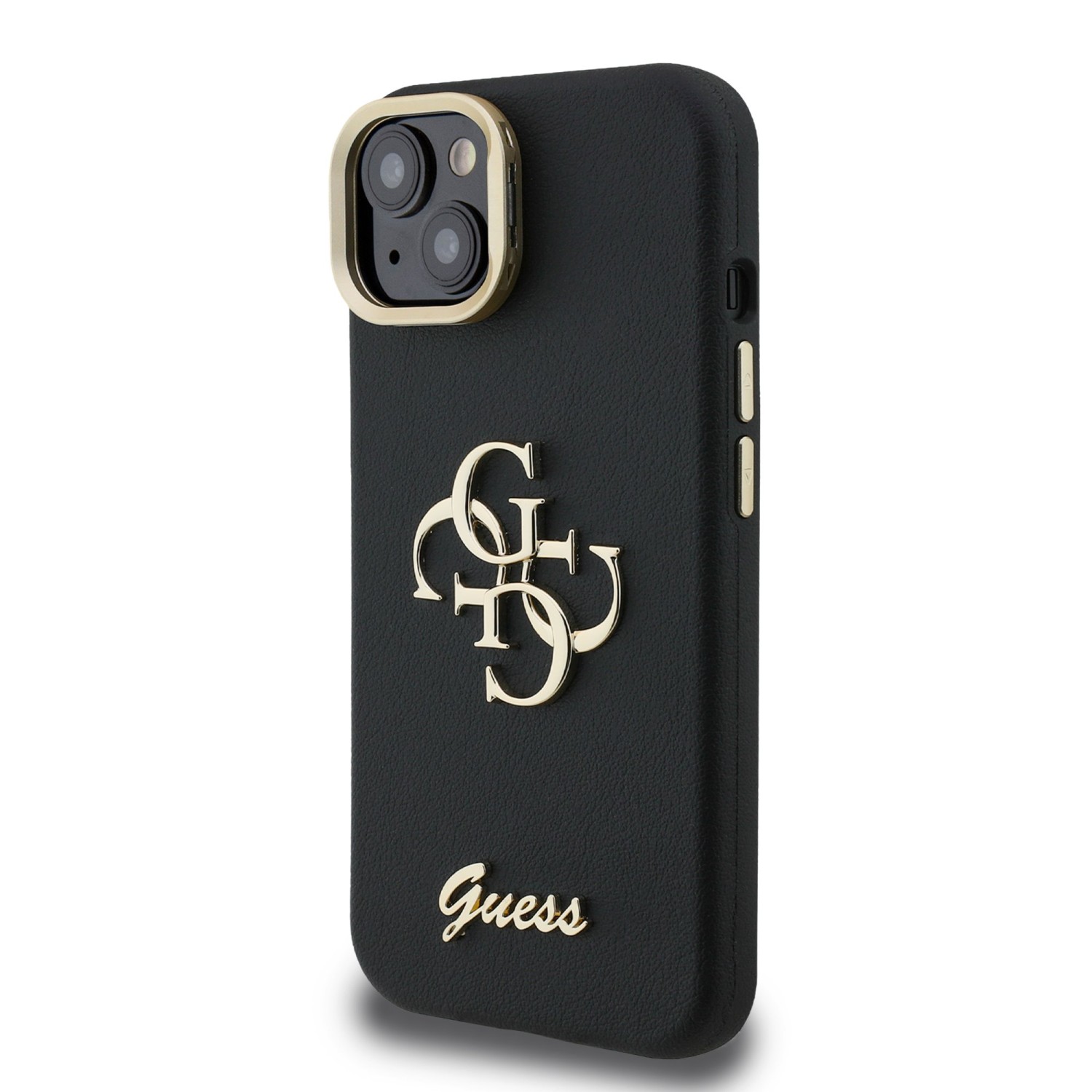 Guess PU Grained 4G Logo Stand Camera Frame Zadní Kryt pro iPhone 15 Black