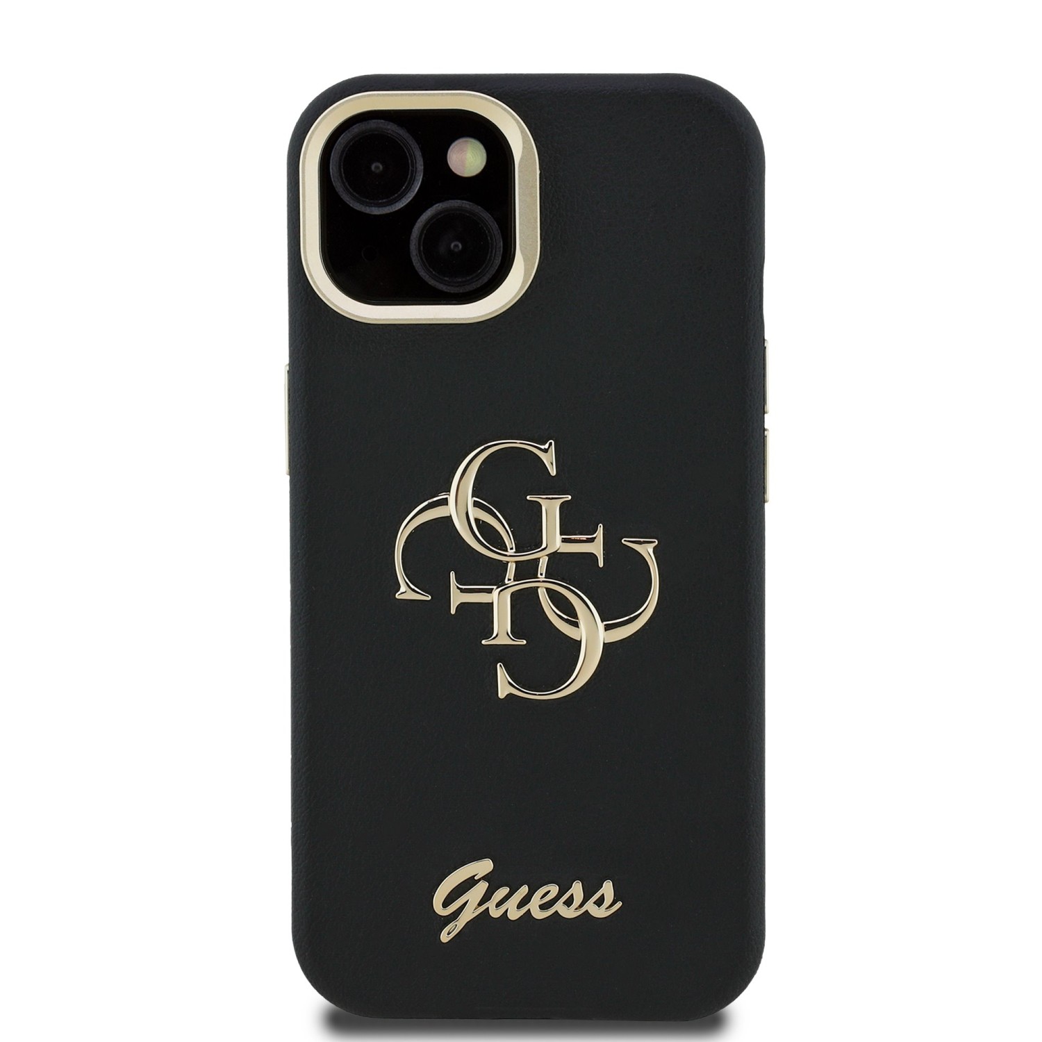 Guess PU Grained 4G Logo Stand Camera Frame Zadní Kryt pro iPhone 15 Black