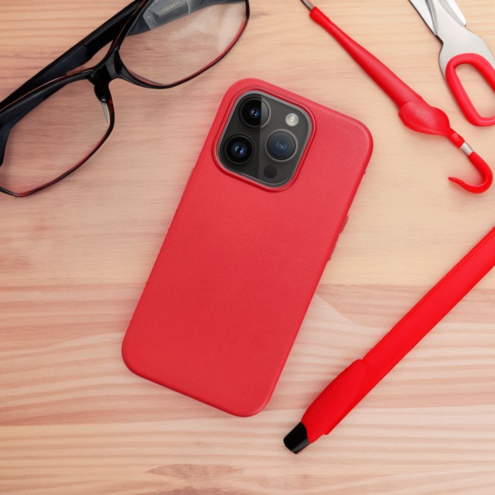 LEATHER MAG COVER case for IPHONE 16 red