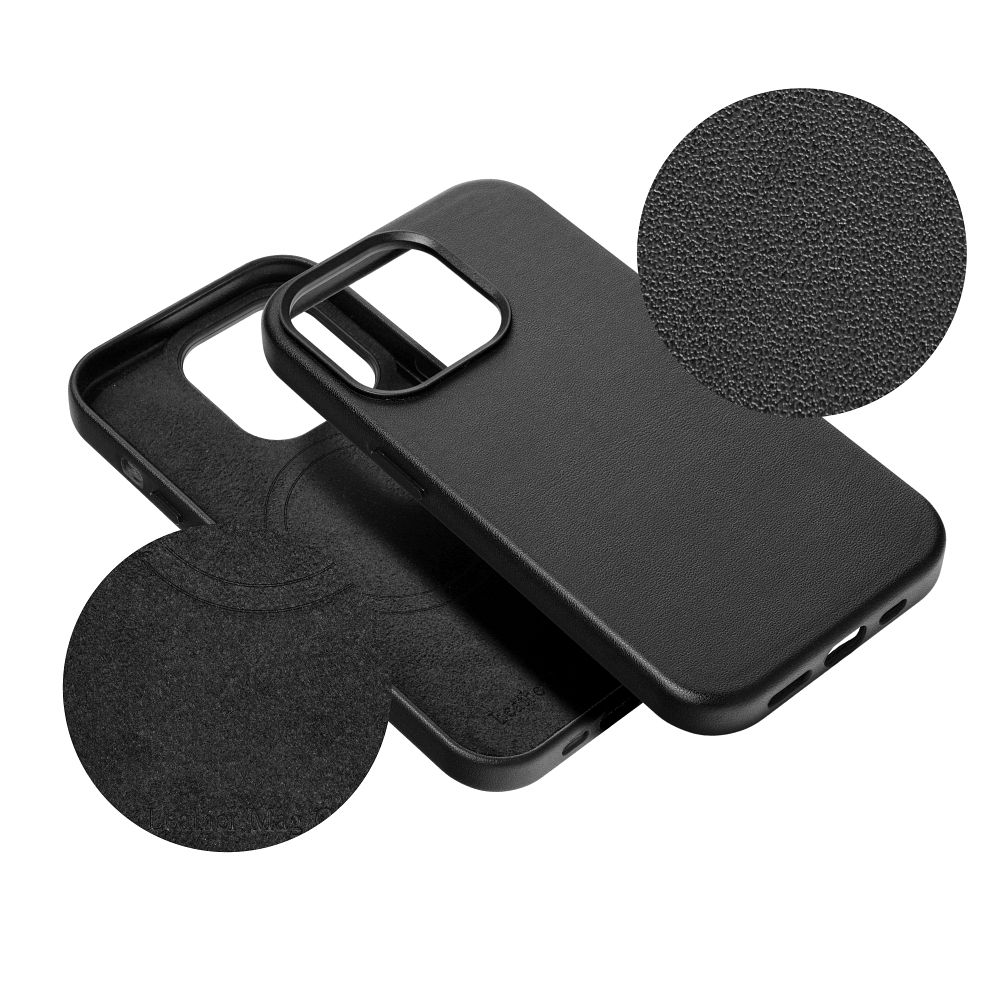 LEATHER MAG COVER case for IPHONE 16 black