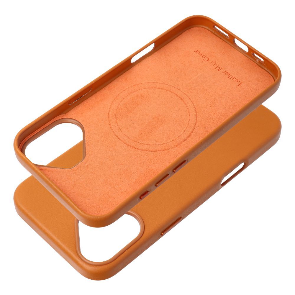 LEATHER MAG COVER case for IPHONE 16 Plus orange