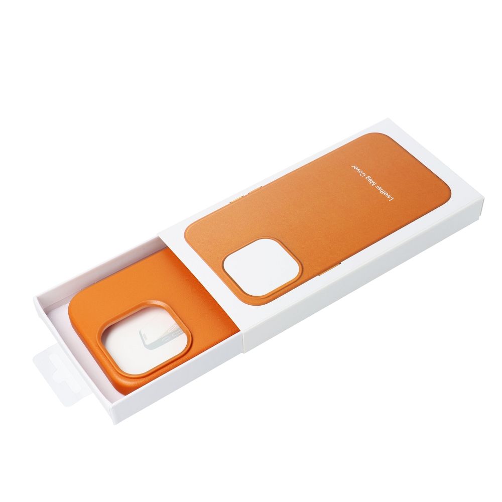 LEATHER MAG COVER case for IPHONE 16 orange