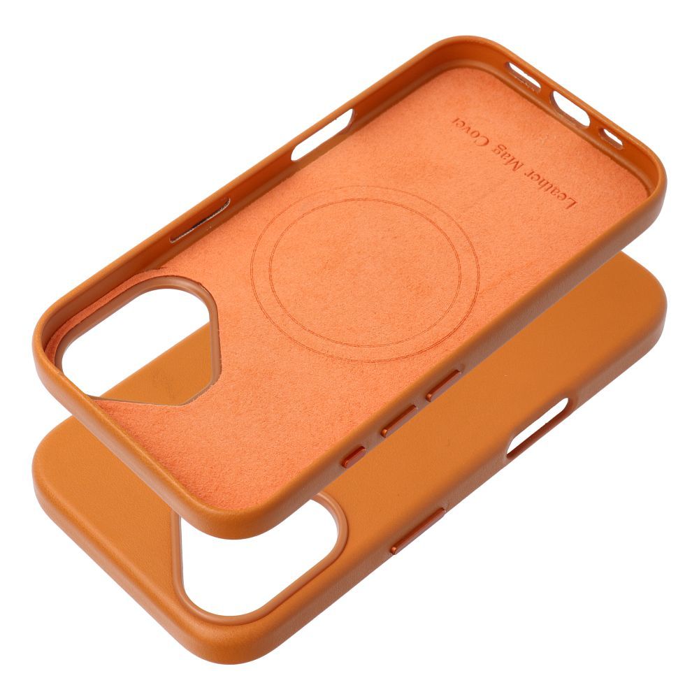 LEATHER MAG COVER case for IPHONE 16 orange