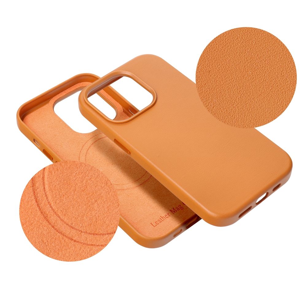 LEATHER MAG COVER case for IPHONE 16 orange