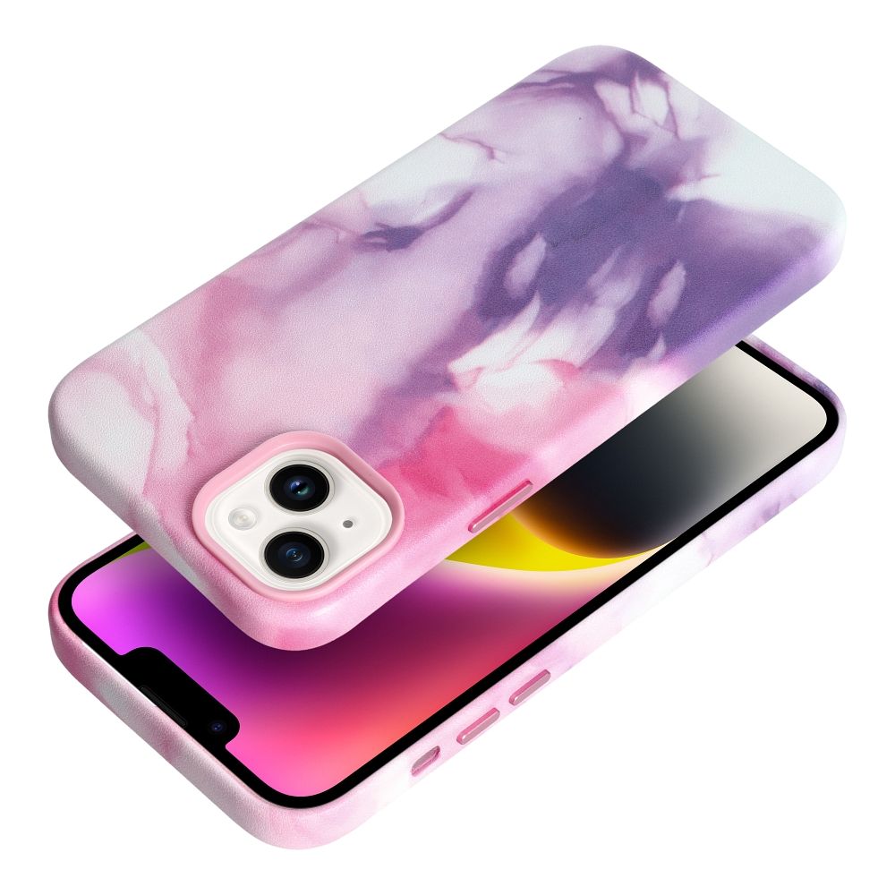 LEATHER MAG COVER case for IPHONE 14 Plus purple splash