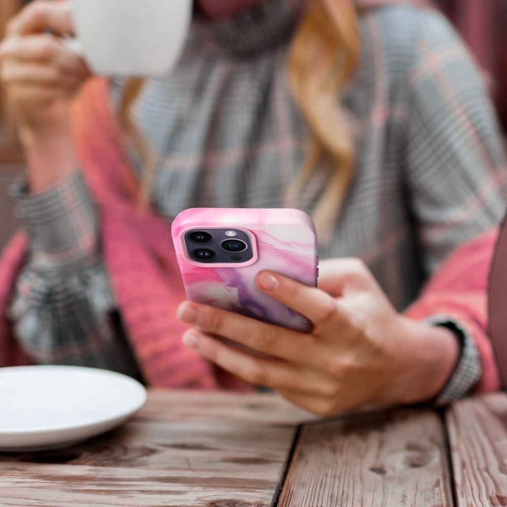 LEATHER MAG COVER case for IPHONE 13 Pro purple splash