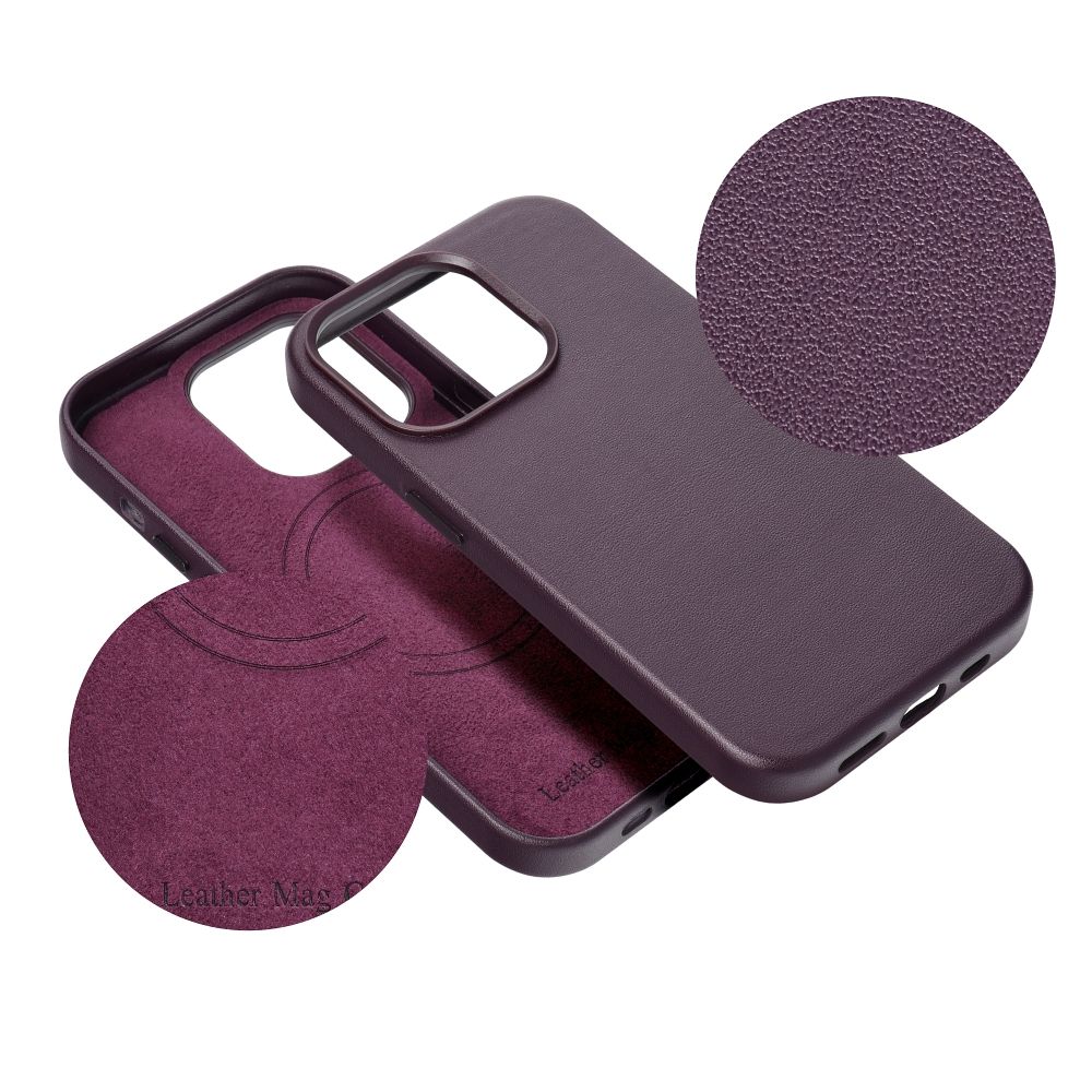 LEATHER MAG COVER case for IPHONE 15 dark violet