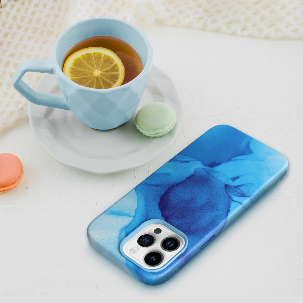 LEATHER MAG COVER case for IPHONE 13 Pro Max blue splash