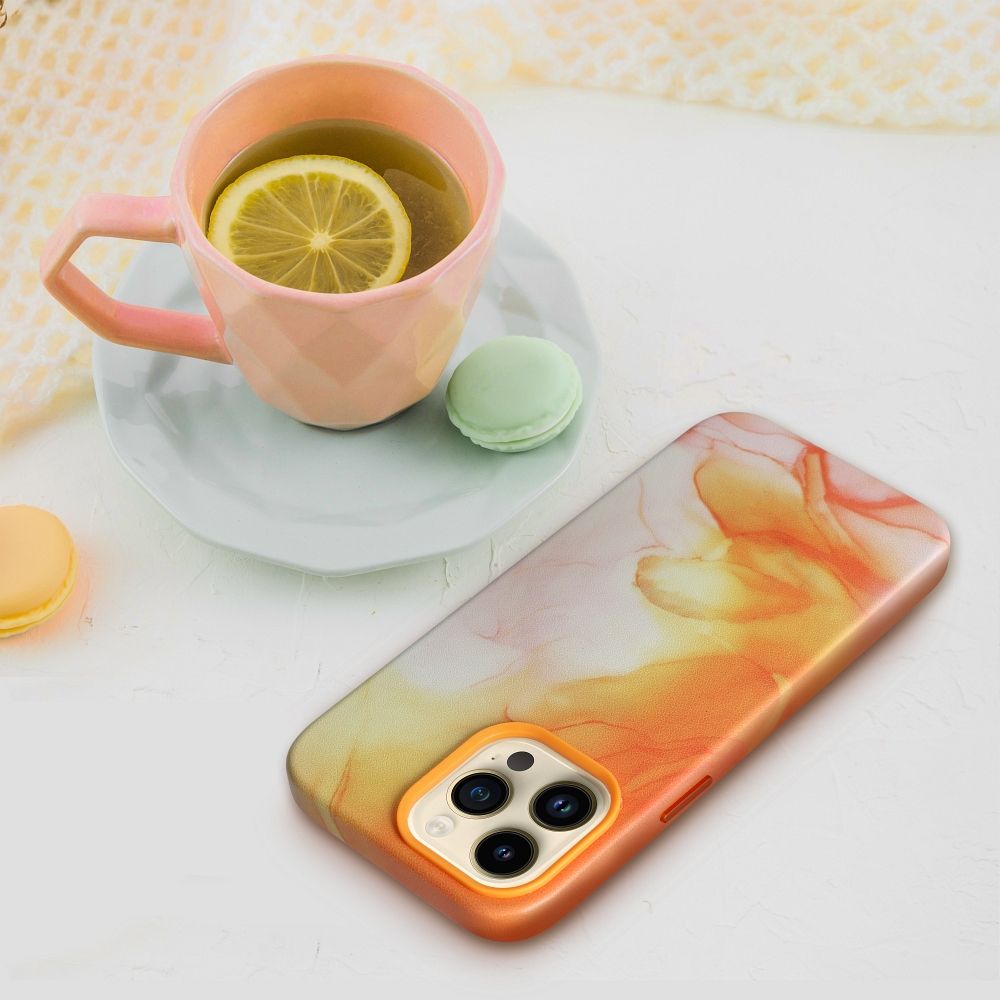 LEATHER MAG COVER case for IPHONE 13 Pro Max orange splash