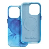 LEATHER MAG COVER case for IPHONE 14 Pro blue splash