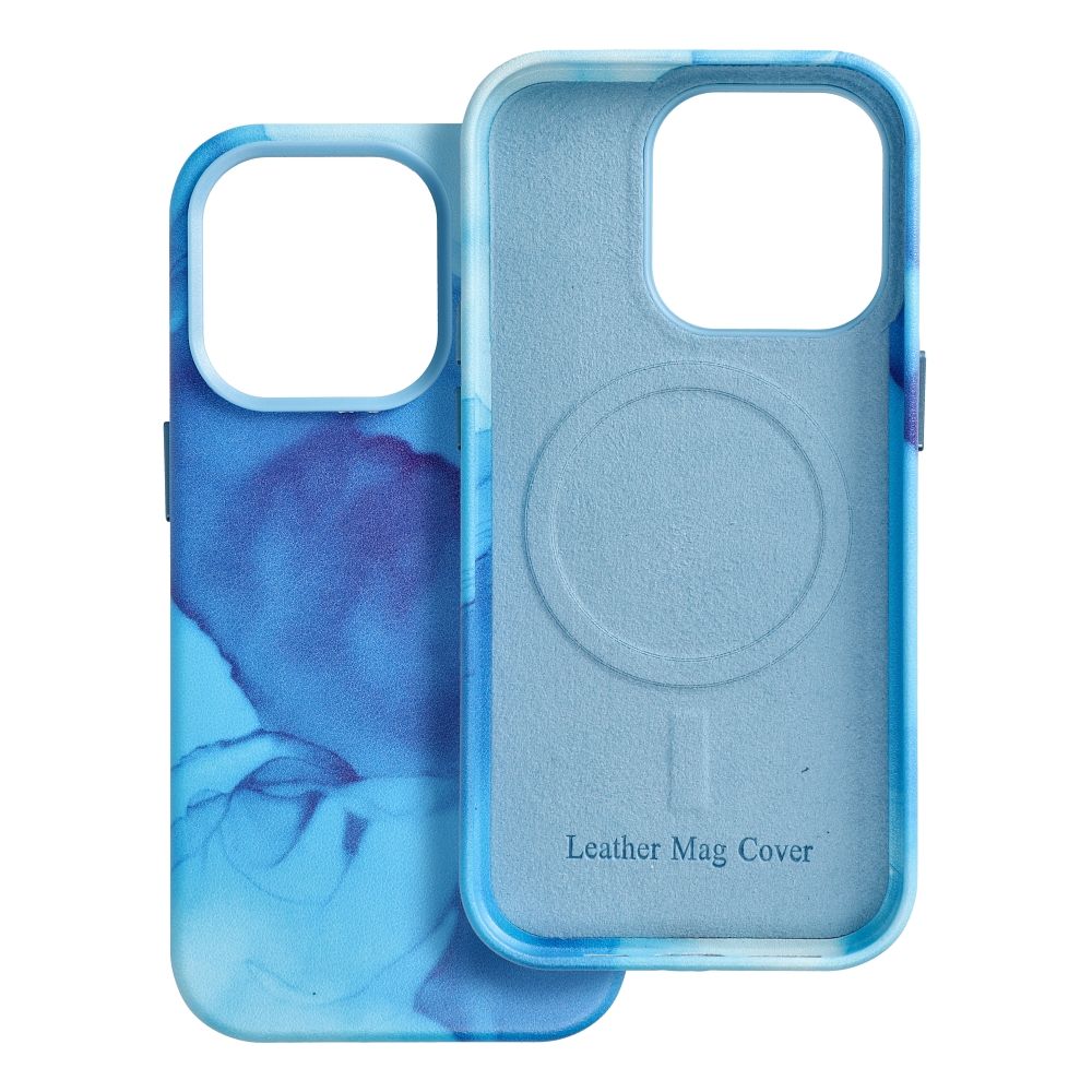 LEATHER MAG COVER case for IPHONE 14 Pro blue splash