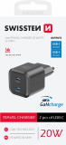 Swissten síťový adaptér /GaN/2x USB-C/20W Power Delivery/ černá