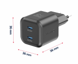 Swissten síťový adaptér /GaN/2x USB-C/20W Power Delivery/ černá