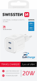 Swissten síťový adaptér /GaN/2x USB-C/20W Power Delivery/ bílá