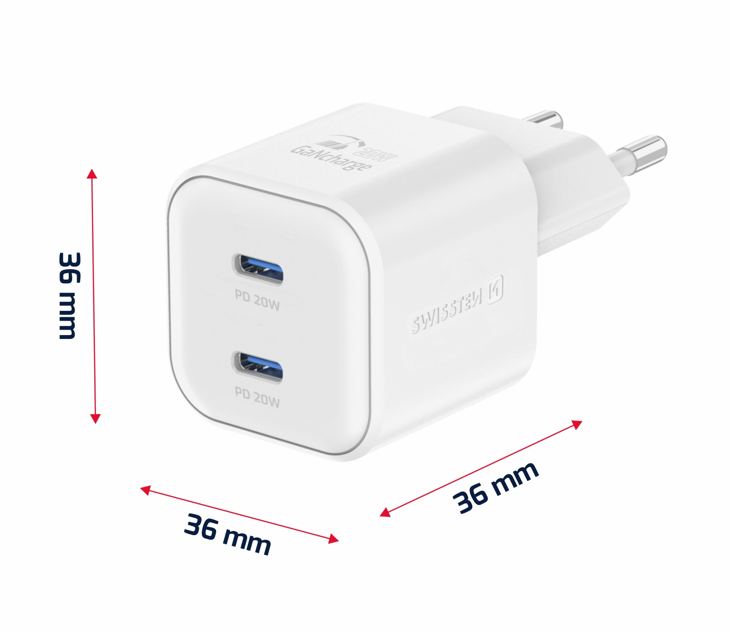 Swissten síťový adaptér /GaN/2x USB-C/20W Power Delivery/ bílá