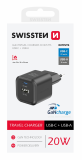 SWISSTEN SÍŤOVÝ ADAPTÉR GaN 1x USB-C 20W PD + 1x USB-A 18W QC ČERNÁ