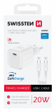 Swissten síťový adaptér /GaN/USB-C/20W/Power Delivery/ bílá