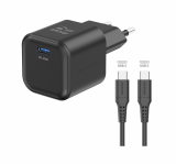 Swissten síťový adaptér /GaN/USB-C/20W/Power Delivery/ + datový kabel USB-C/USB-C černá