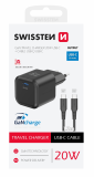 Swissten síťový adaptér /GaN/USB-C/20W/Power Delivery/ + datový kabel USB-C/USB-C černá
