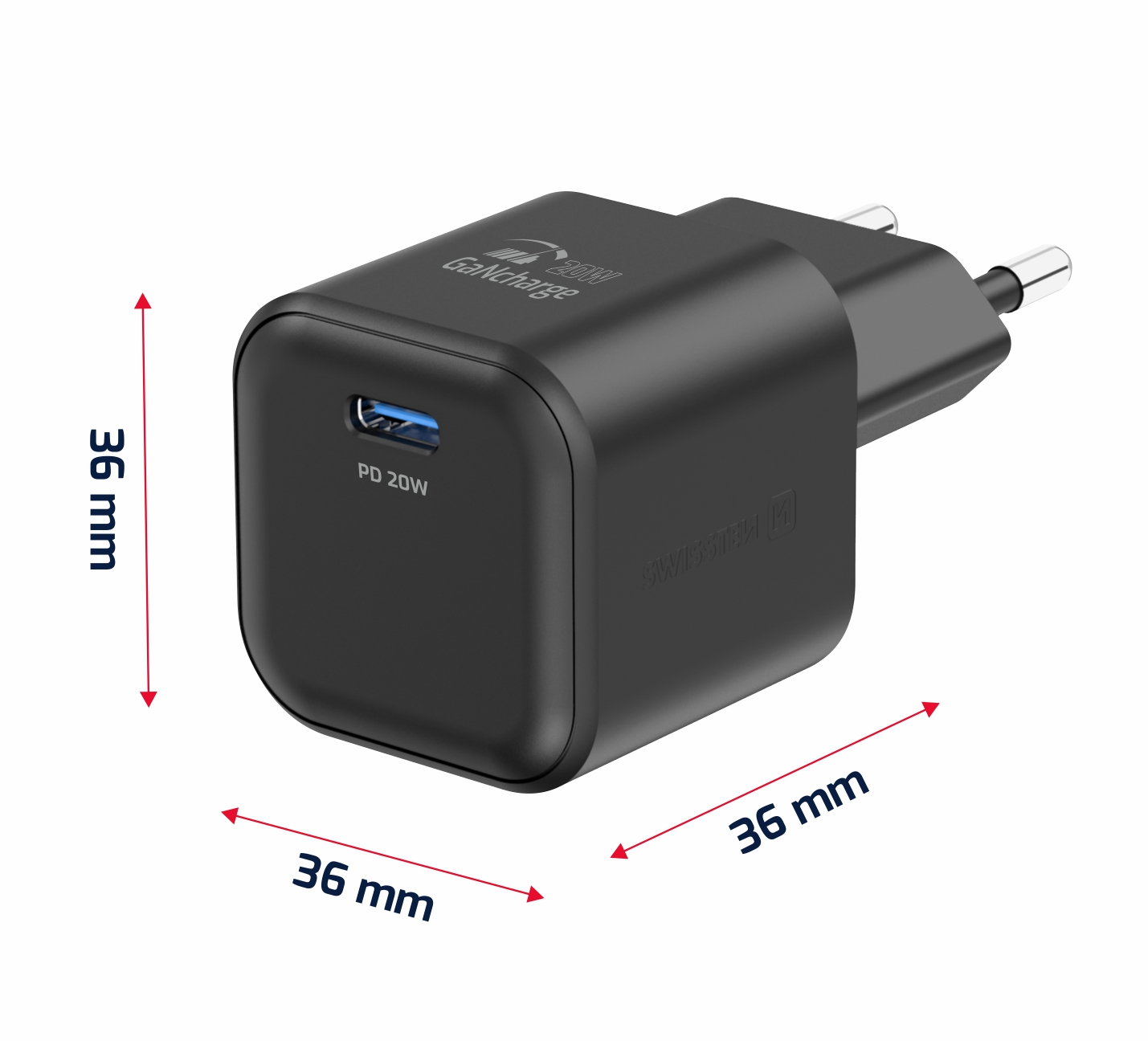 Swissten síťový adaptér /GaN/USB-C/20W/Power Delivery/ + datový kabel USB-C/USB-C černá
