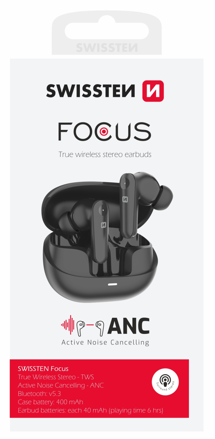 Swissten Focus ANC sluchátka černá