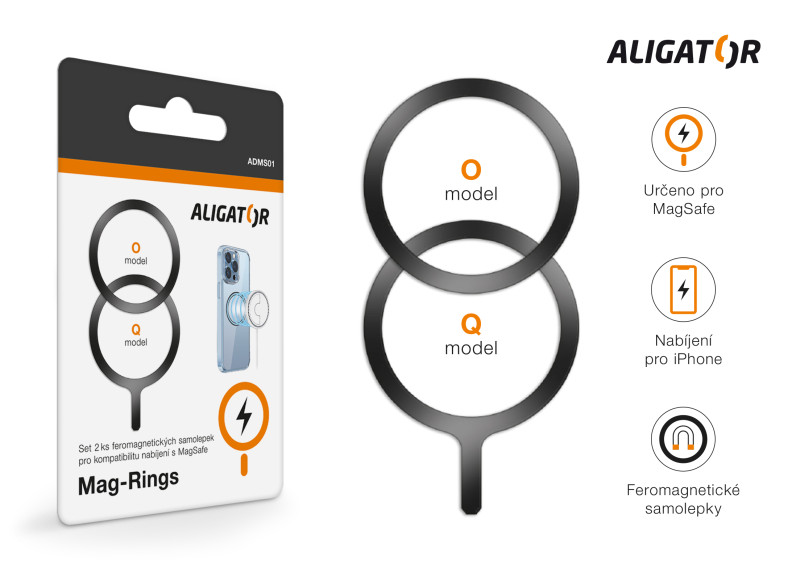 Set feromagnetických samolepek Aligator Mag-Rings, určeno pro MagSafe, černé