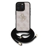 Guess PU 4G Metal Logo Crossbody Popruh Zadní Kryt pro iPhone 16 Pro Max Pink