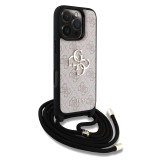 Guess PU 4G Metal Logo Crossbody Popruh Zadní Kryt pro iPhone 16 Pro Max Pink