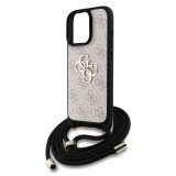 Guess PU 4G Metal Logo Crossbody Popruh Zadní Kryt pro iPhone 16 Pro Max Pink