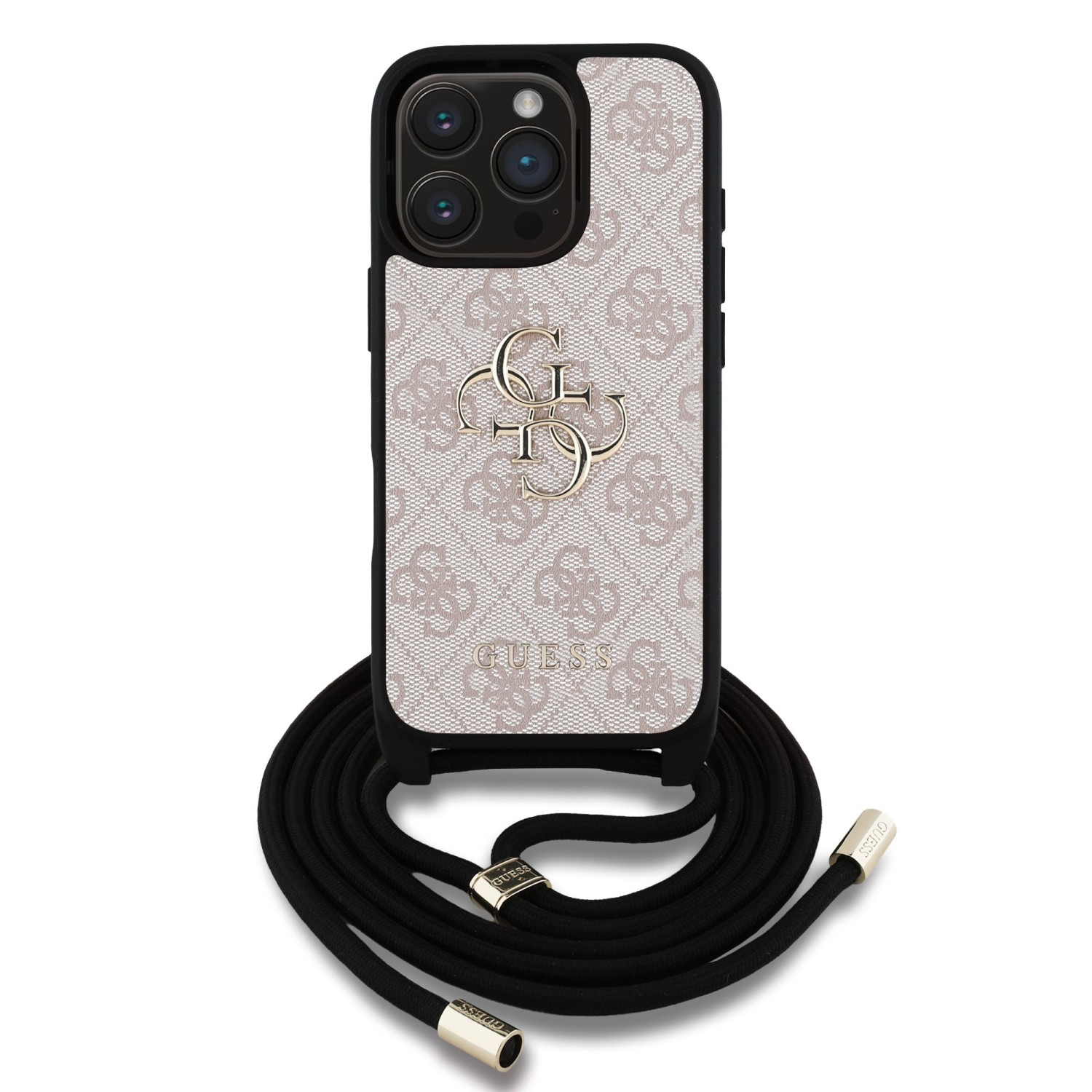 Guess PU 4G Metal Logo Crossbody Popruh Zadní Kryt pro iPhone 16 Pro Max Pink