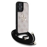 Guess PU 4G Metal Logo Crossbody Popruh Zadní Kryt pro iPhone 16 Pink