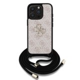 Guess PU 4G Metal Logo Crossbody Popruh Zadní Kryt pro iPhone 15 Pro Pink
